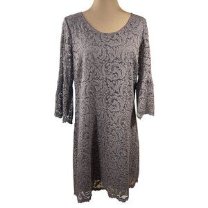 Garnet Hill Lace Shift Dress Bell Sleeve Taupe Round Neck Size 12